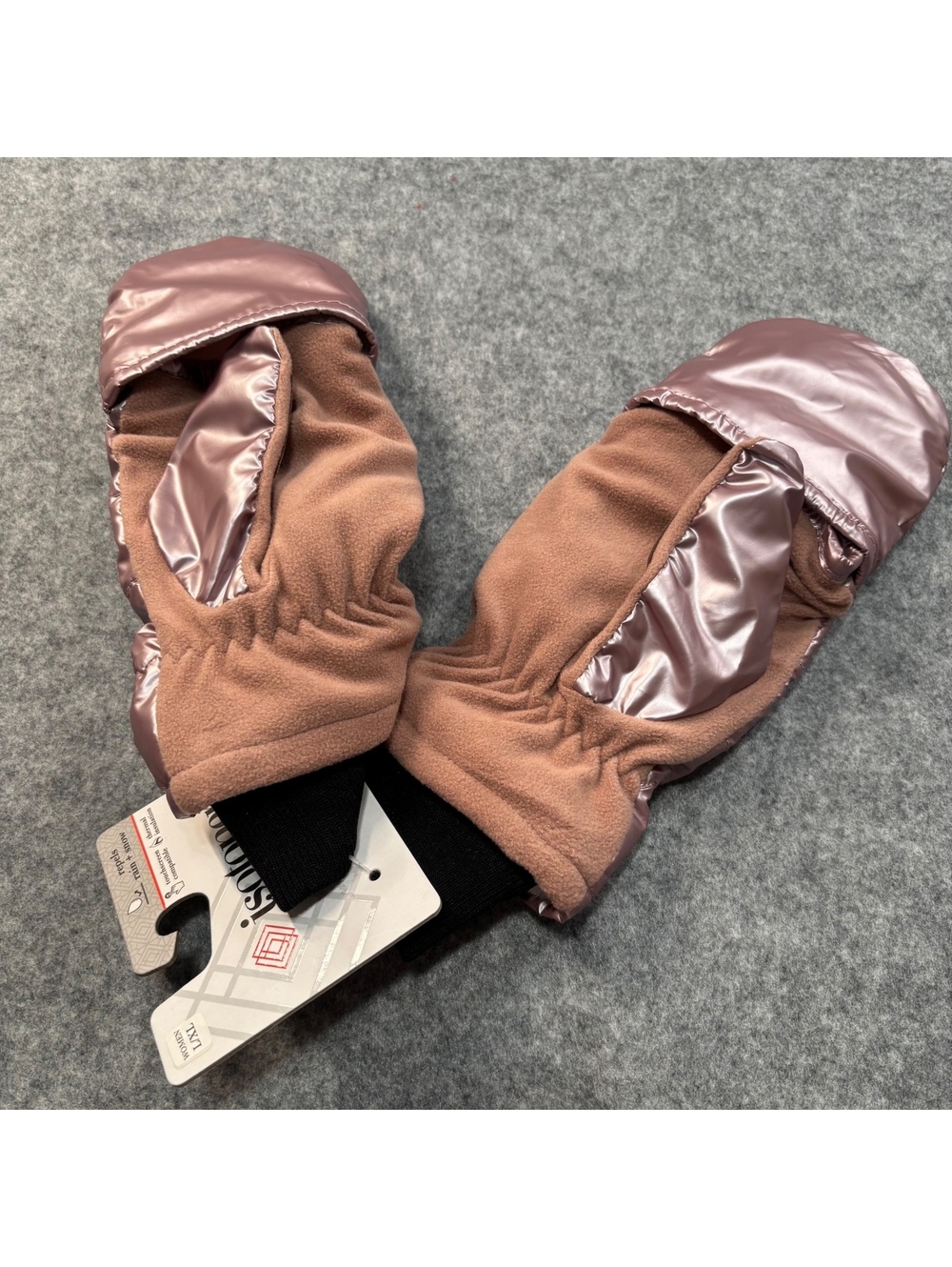 Isotoner Women's L/XL Rose Gold Metallic Flip Top Mittens Fleece Lined NWT